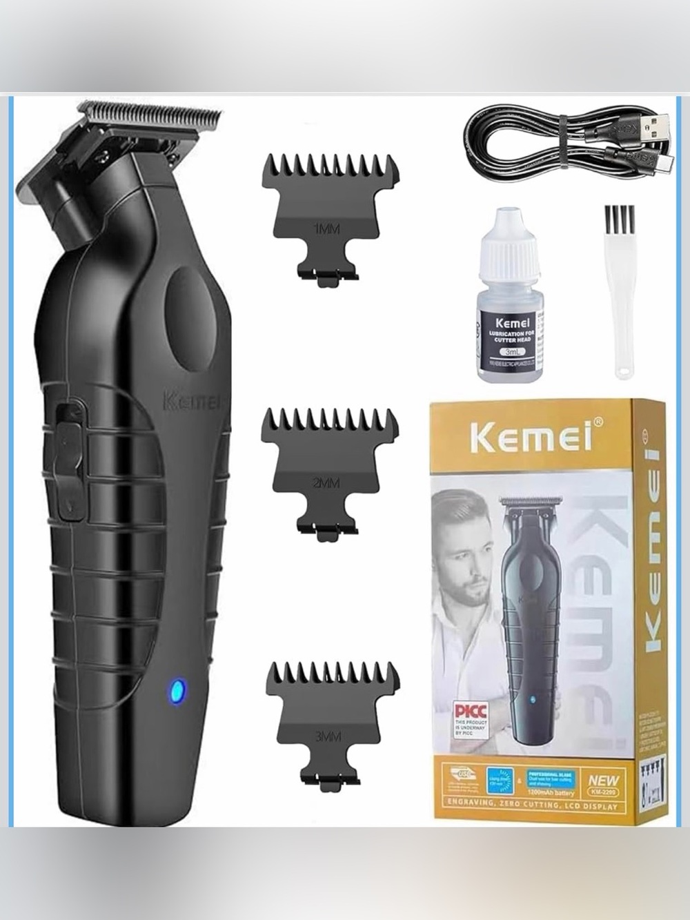 KEMEI 2299 Cordless Hair Clipper for Men - Zero Gapped T-Blade Detail Trimmer, 7